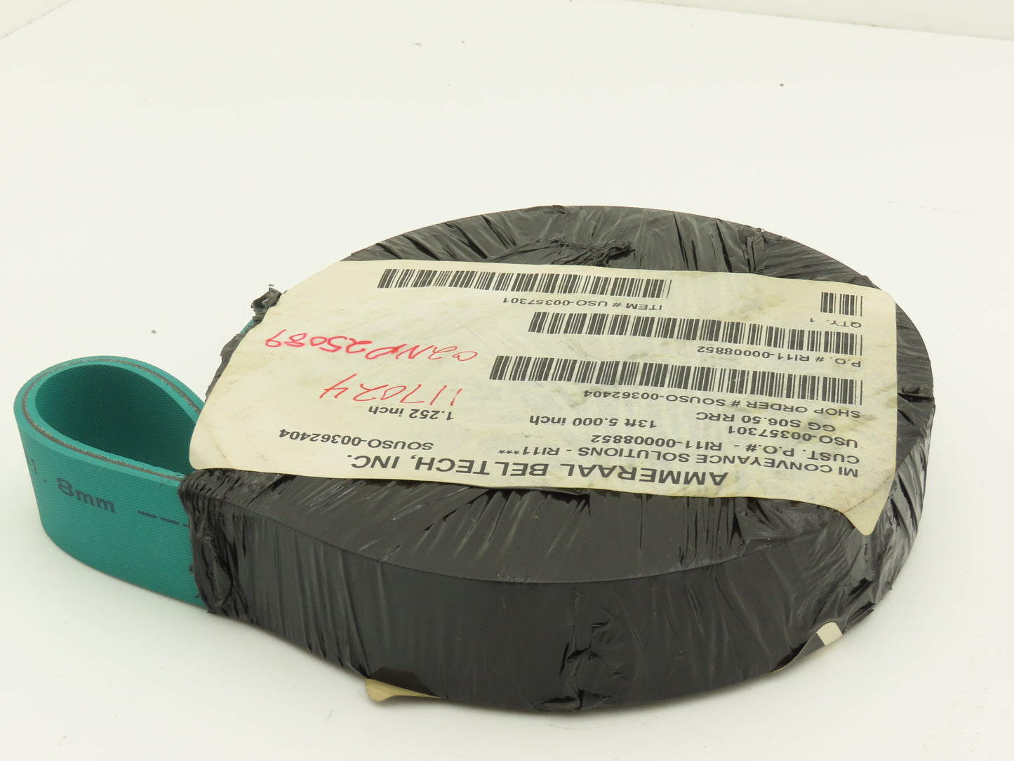 Ammeraal Beltech GG S06.50 RRC Green Conveyor Belt 1.252"W x 13' 5" Endless XNBR