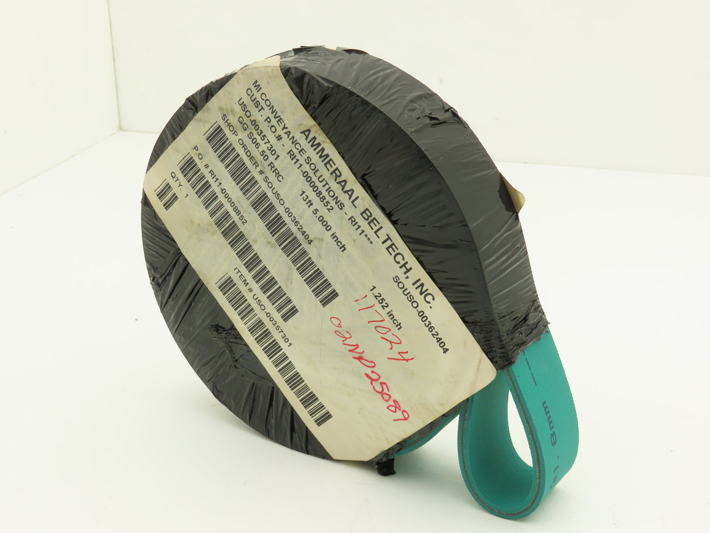 Ammeraal Beltech GG S06.50 RRC Green Conveyor Belt 1.252"W x 13' 5" Endless XNBR