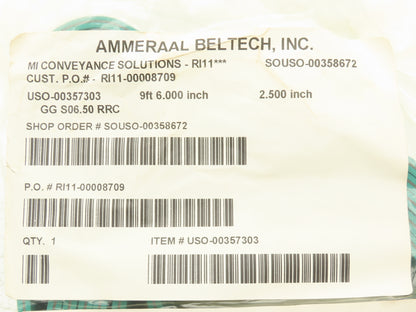 Ammeraal Beltech GG S06.50 RRC Green Conveyor Belt 2.5"W x 9' 6" Endless XNBR