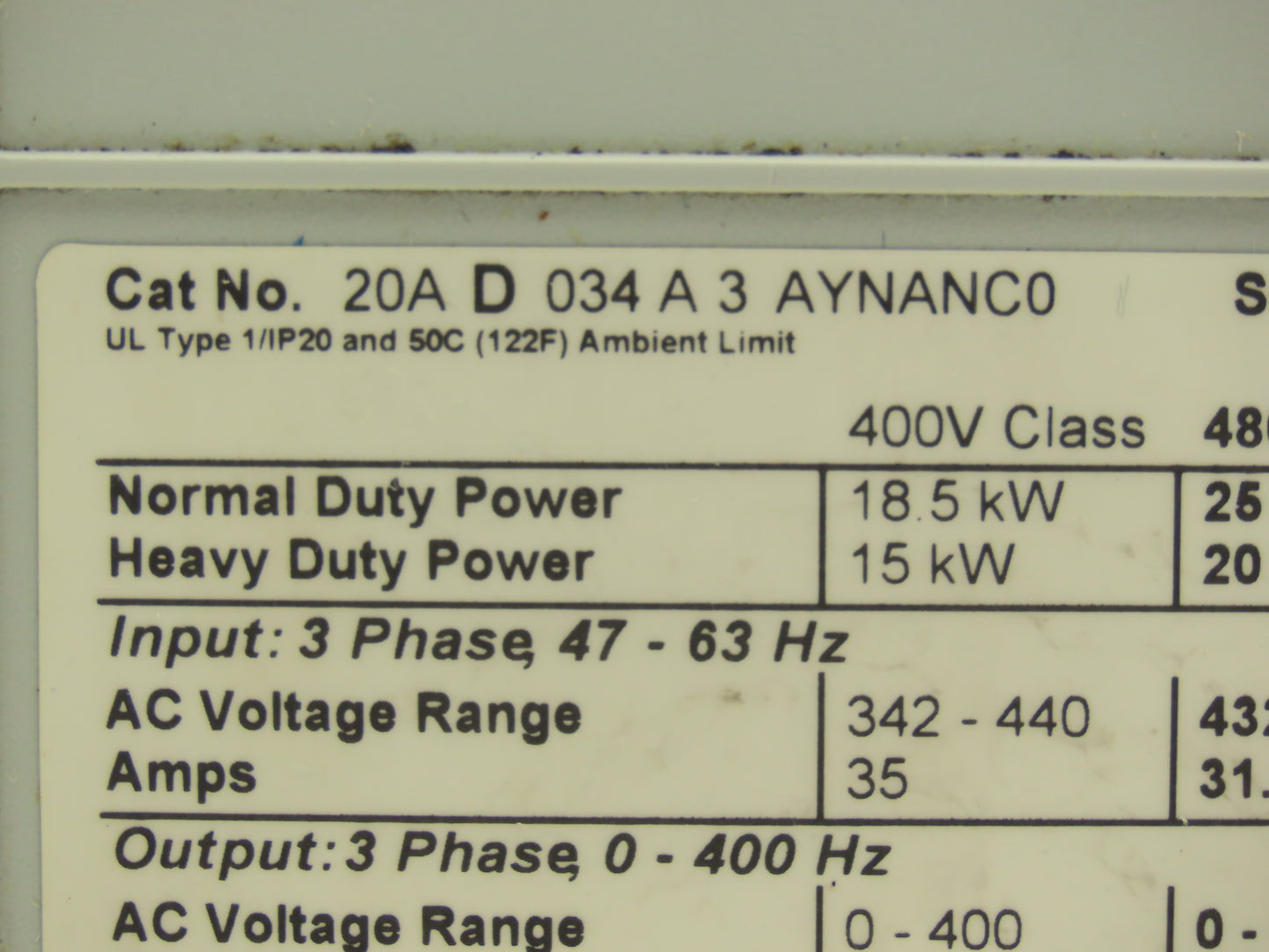 Allen Bradley 20AD034A3AYNANC0 PowerFlex 70 Variable AC Drive VFD 25Hp 480V 3PH