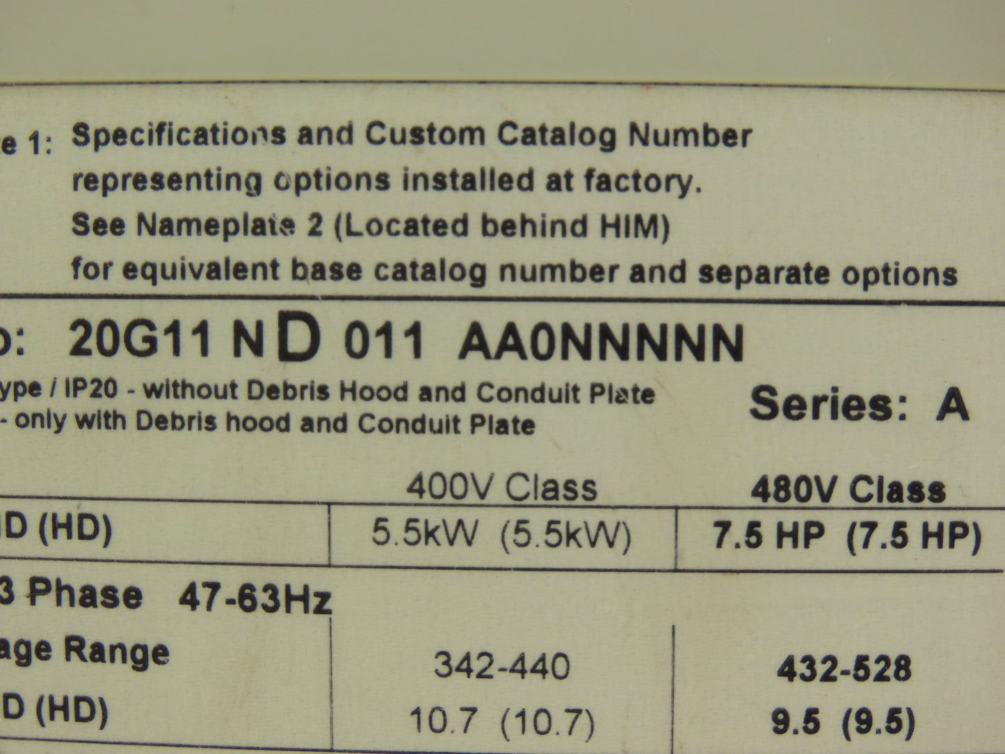 Allen Bradley 20G11ND011AA0NNNNN PowerFlex 755 AC Drive 480V 14A 7.5HP Series A
