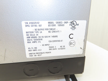 Ametek 1260EC3 Eclipse II Plus Forklift Battery Charger 12/24/36/48V 1260Ah 480V