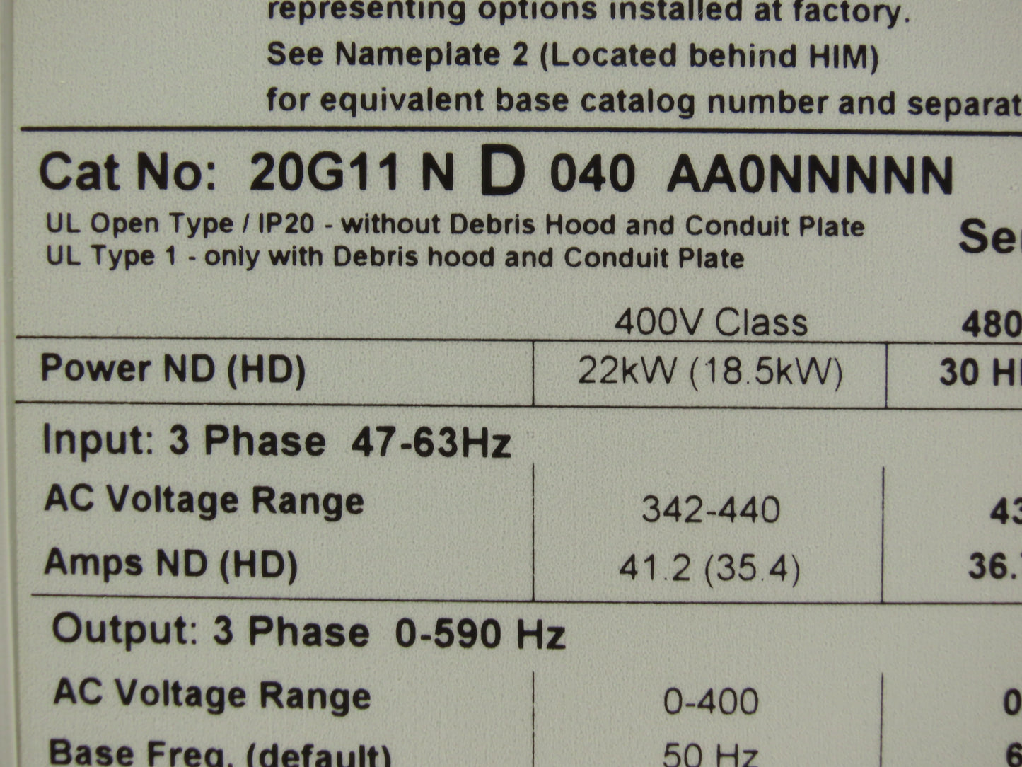 Allen Bradley 20G11ND040AA0NNNNN PowerFlex 755 VFD AC Drive 480V 30HP Series A