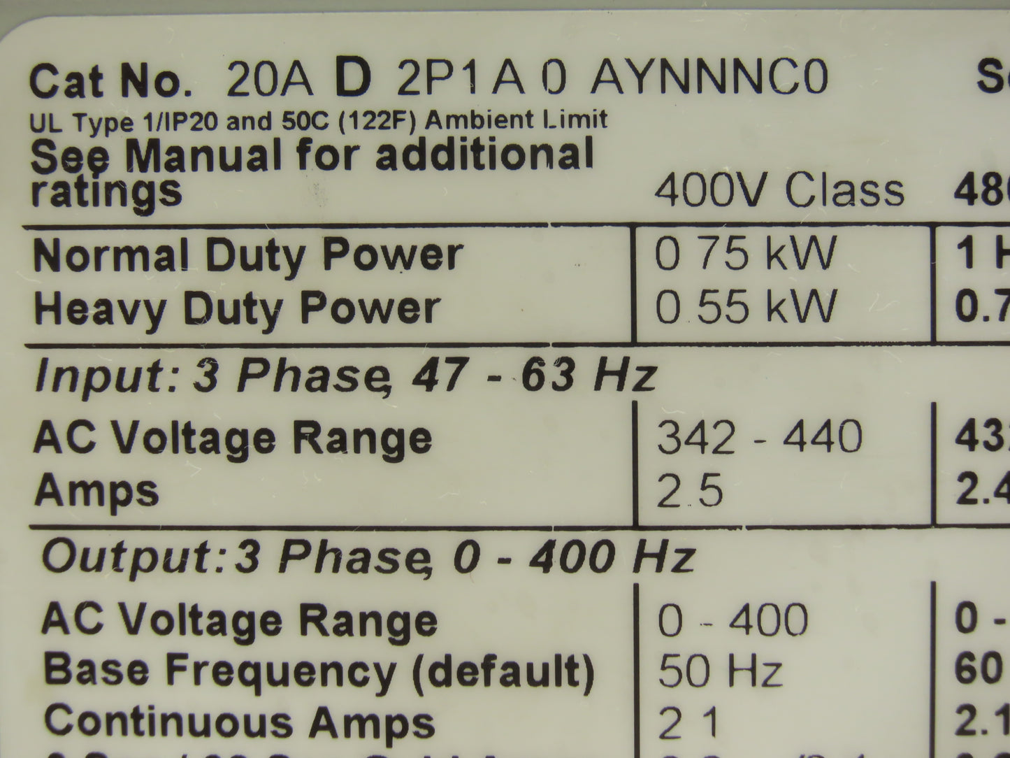 Allen Bradley 20AD2P1A0AYNNNC0 PowerFlex 70 Variable AC Drive VFD 1Hp 480V 3PH