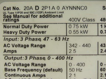 Allen Bradley 20AD2P1A0AYNNNC0 PowerFlex 70 Variable AC Drive VFD 1Hp 480V 3PH