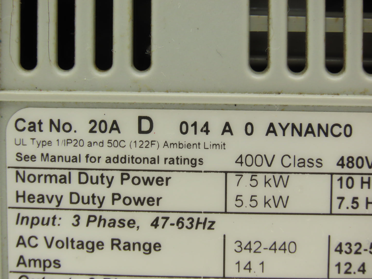 Allen Bradley 20AD014A0AYNANC0 PowerFlex 70 Variable AC Drive VFD 10Hp 480V 3PH