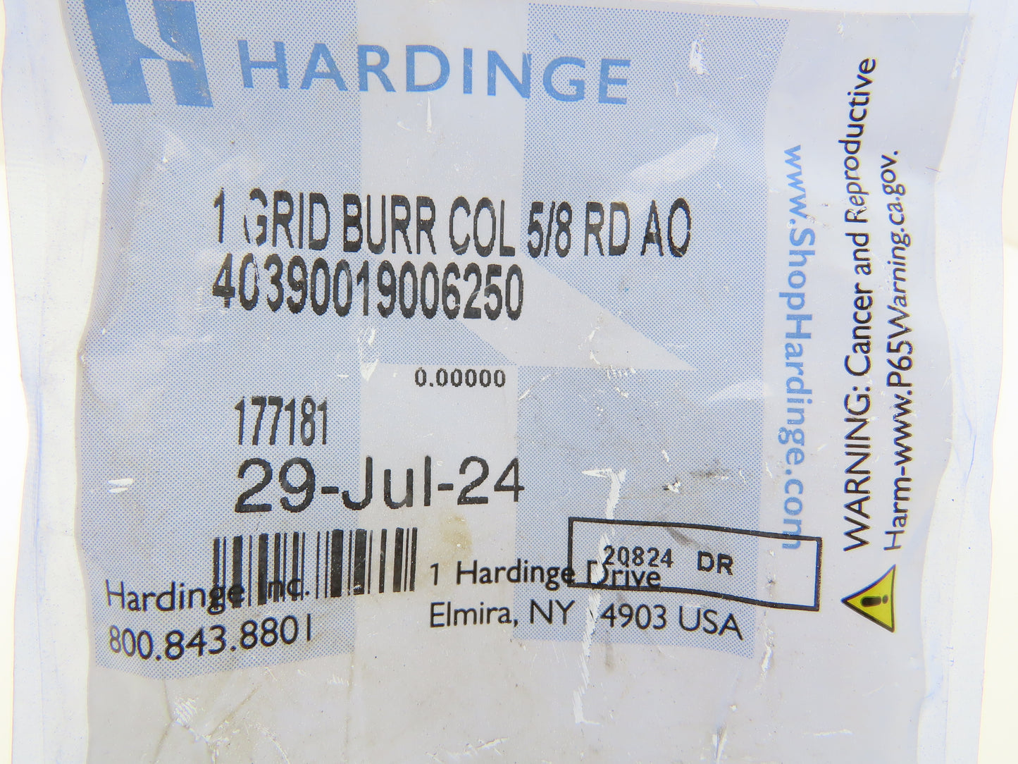 Hardinge 1" ACME Grid Burr Collet 5/8" RD AO Round Smooth Bore Gridley Burring