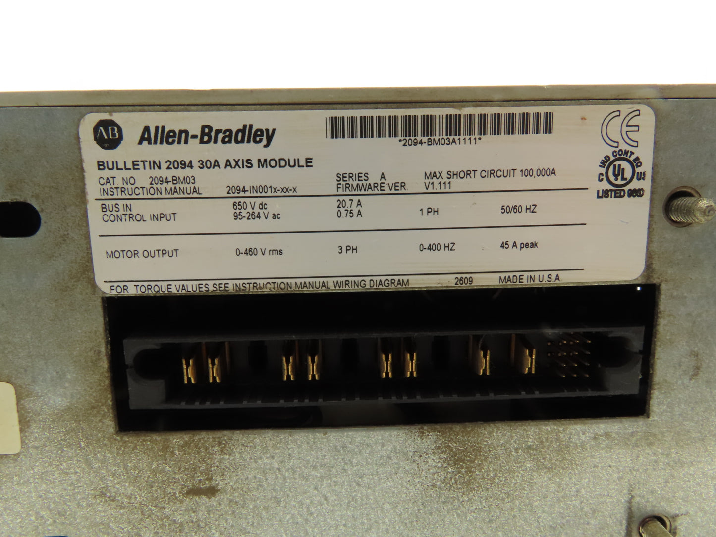 Allen Bradley 2094-BM03 Kinetix 6000 Servo Drive 30A Ser A Firmware 1.111