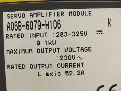 Fanuc A06B-6079-H106 Servo Amplifier Module 9.1kW 230V 52.2A