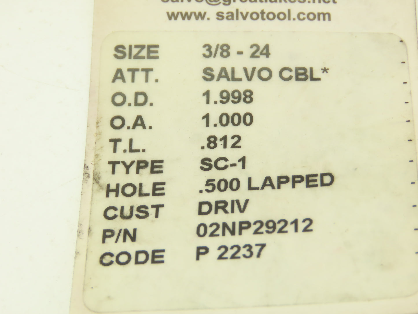 Salvo Tool SC-1 CBL  3/8-24 UNF Thread Roll Roller Die Head 02NP29212  Set of 2