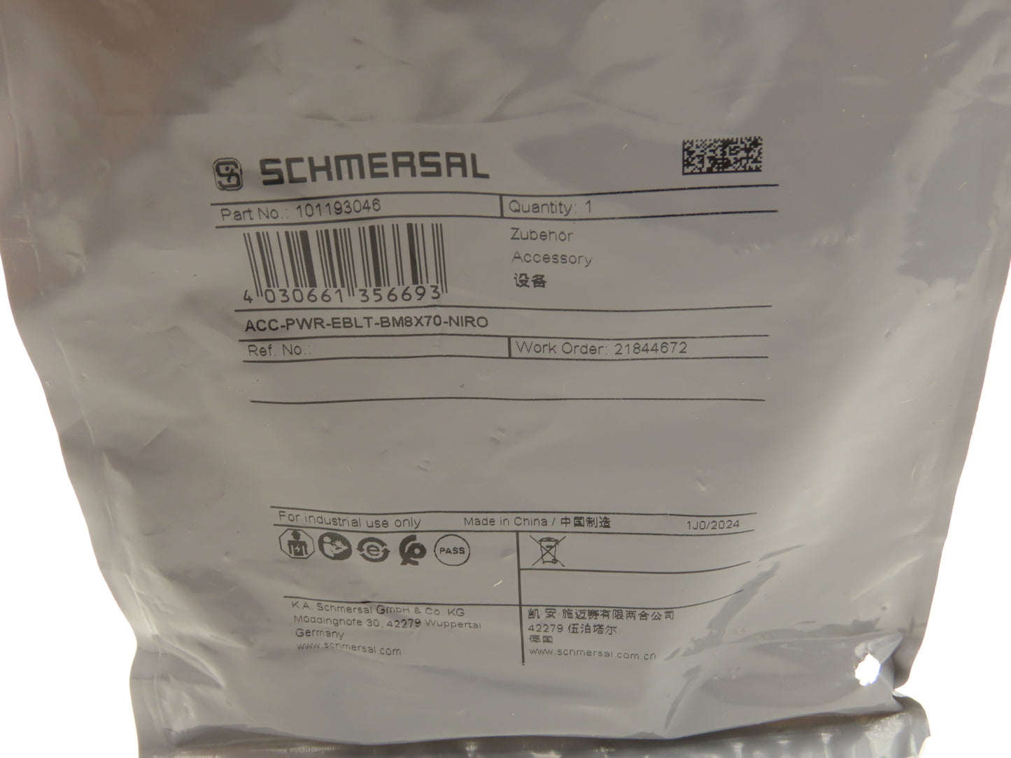 Schmersal ACC-PWR-EBLT-BM8X70-NIRO 8mm Eyebolt & Nut M8x1.25 Thread  Lot of 27
