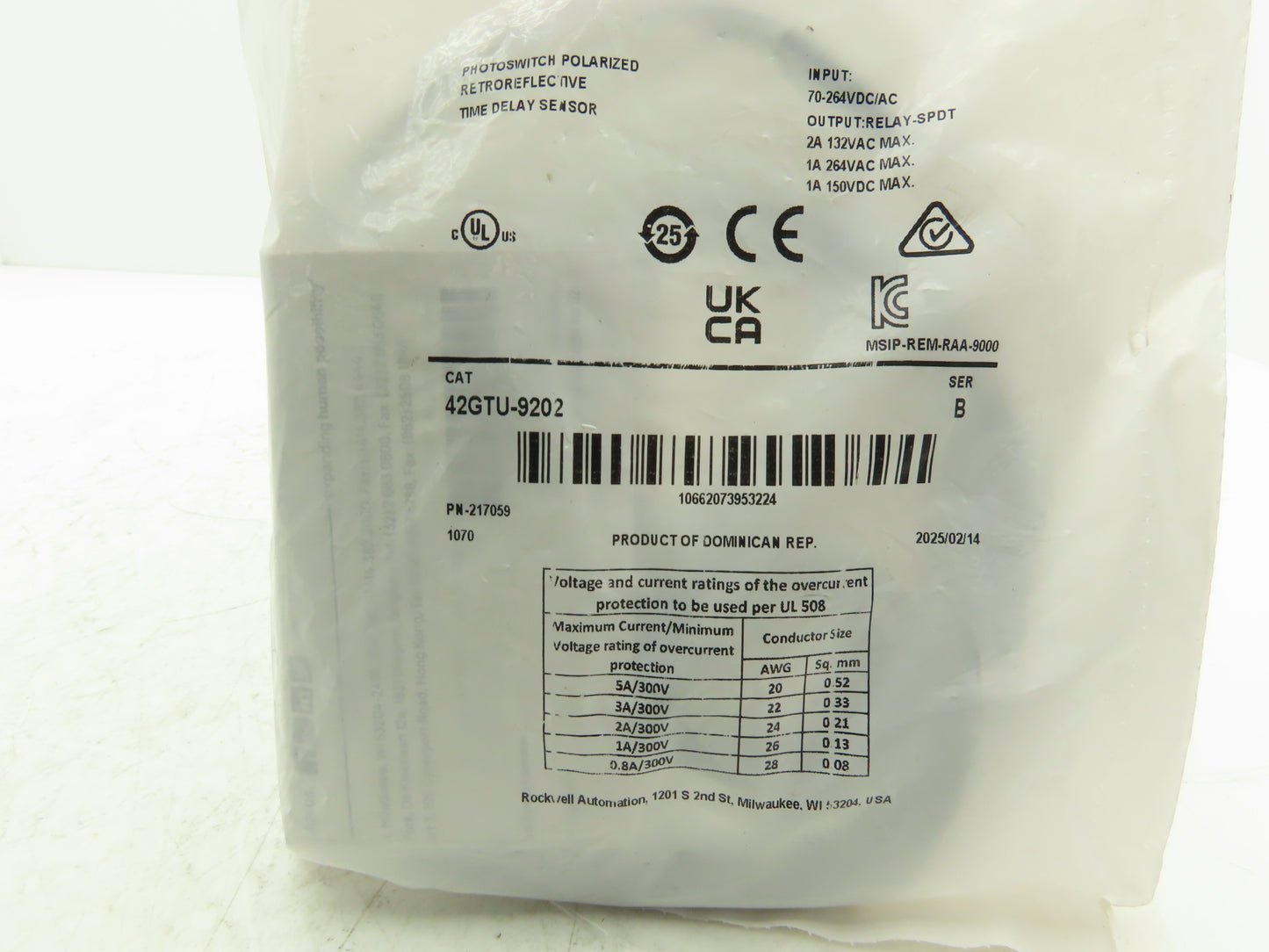 Allen Bradley 42GTU-9202 Photoswitch Photoelectric Sensor Polarized Retro Ser B