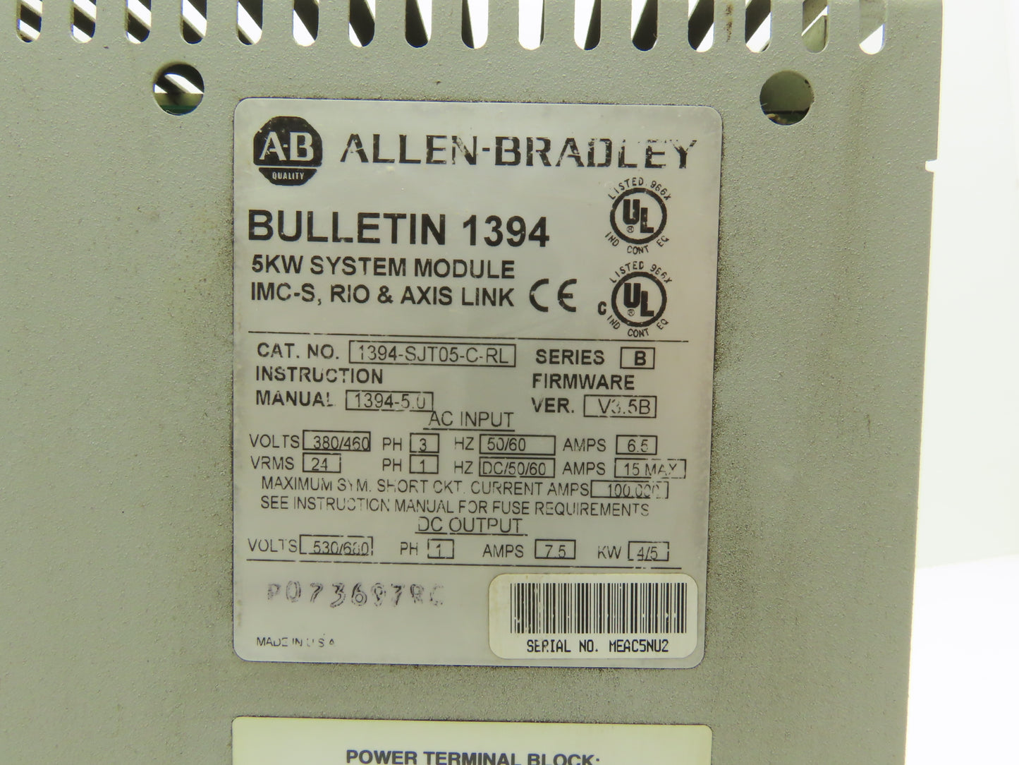 Allen Bradley 1394-SJT05-C-RL Digital Servo 5kW System Module 460V Ser B READ