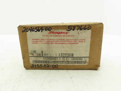 Humphrey VV250AE1 3 10 21 Diaphragm-Poppet Vacuum Valve 120 VAC 50/60Hz 1/4" NPT