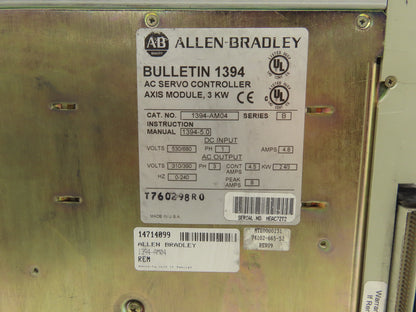 Allen Bradley 1394-AM04 Servo 3kW Axis Module 530/680V 1Ph In 310/390V 3Ph Out