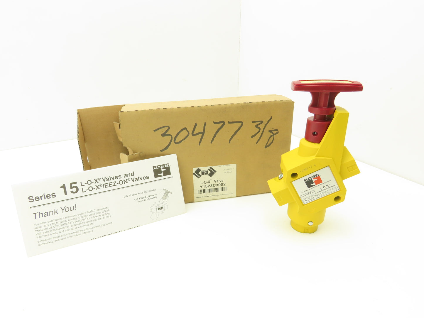 Ross Y1523C3002 Pneumatic L-O-X Lock Out Valve 20 Bar 3/8" FNPT 3/4" NPT Exhaust