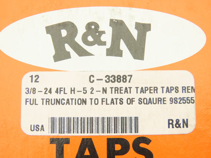R&N Taps C-33887 4-Flute Taper Plug Tap 3/8"-24 NF H5 HSG HSS RH  Box of 12