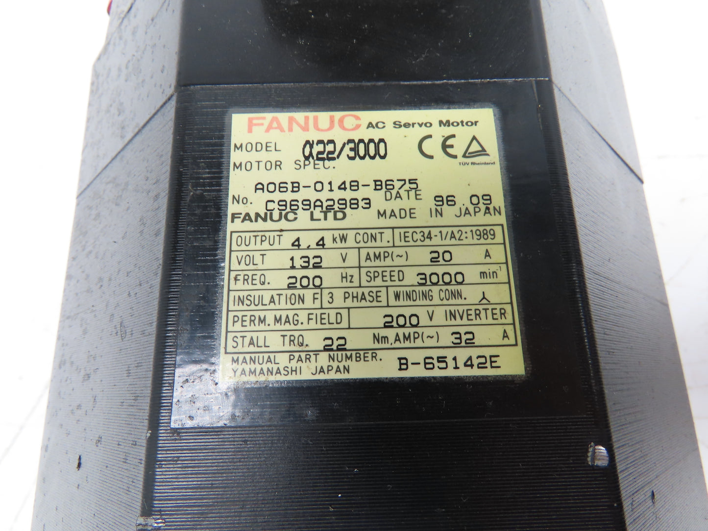 Fanuc A06B-0148-B675 AC Servo Motor 4.4Kw 132V 3000RPM Encoder A8600360T201