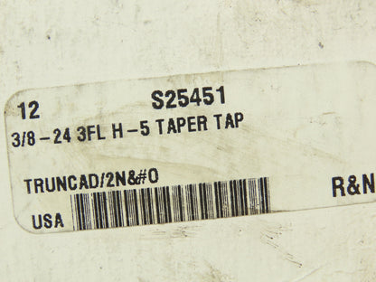 R&N Taps S25451 3-Flute Taper Plug Tap 3/8"-24 NF H5 HSG HSS RH  Box of 12