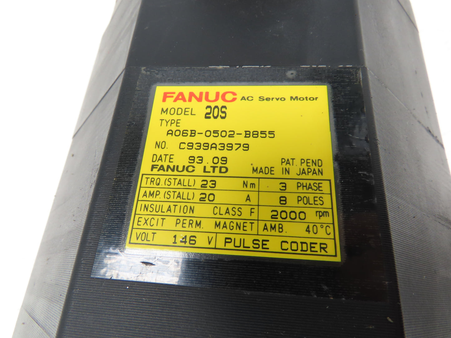 Fanuc A06B-0502-B855 AC Servo Motor 23Nm 146V 2000RPM Pulse Coder A860-0346-T141