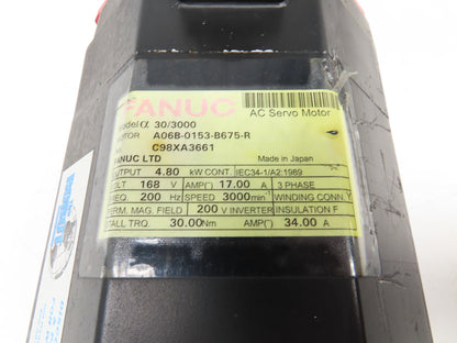 Fanuc A06B-0153-B675-R AC Servo Motor 4.4Kw 168V 3000RPM Encoder A8600360V501