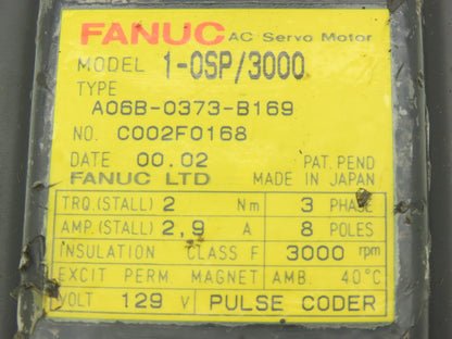 Fanuc A06B-0373-B169 AC Servo Motor 2.0Nm 3000RPM 129v 3ph Encoder A8600346T041