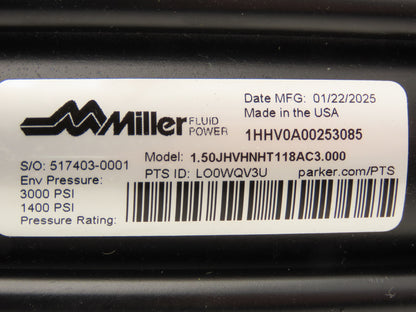 Miller 1HHV0A00253085 Hydraulic Cylinder 1.5" Bore x 3" Stroke
