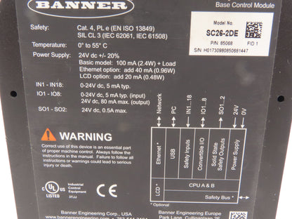 Banner SC26-2DE Non-Expandable Safety Controller Base Module 24VDC w/LCD Display
