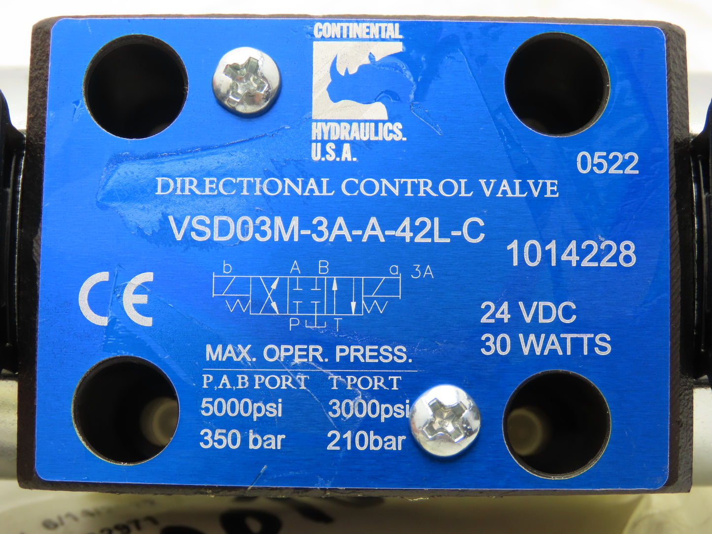 Continental VSD03M-3F-A-42L-C Hydraulic Solenoid Directional Valve 24V 5000PSI