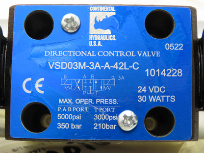 Continental VSD03M-3F-A-42L-C Hydraulic Solenoid Directional Valve 24V 5000PSI