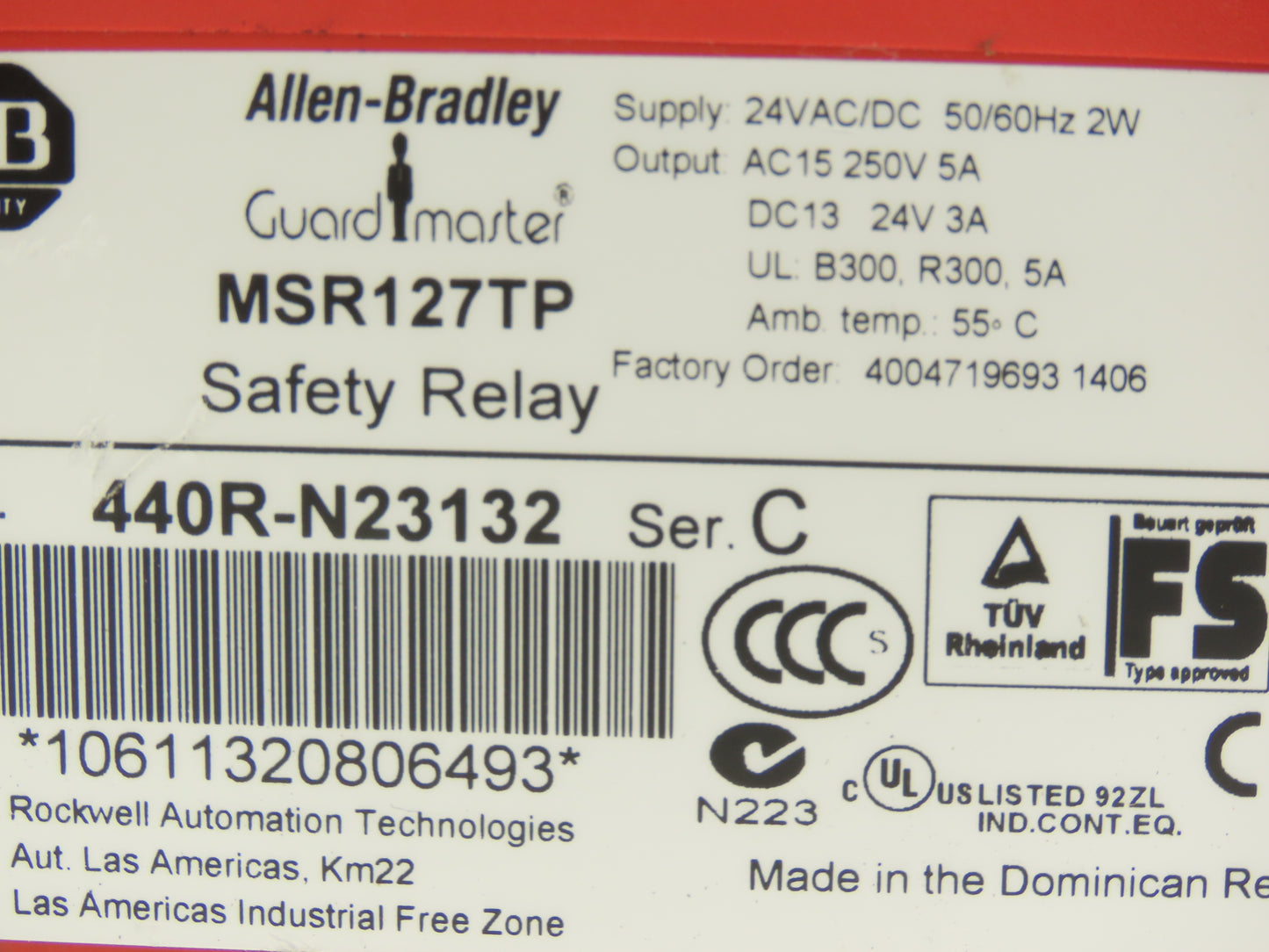 Allen Bradley 440R-N23132 Guardmaster Safety Relay Module 24V