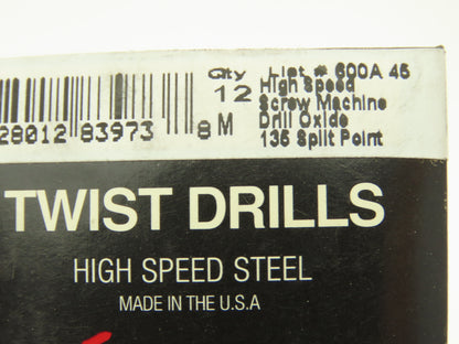 Michigan Drill 600A #45 Twist Drill Bit HSS Screw Machine 135°SP Oxide Lot of 60