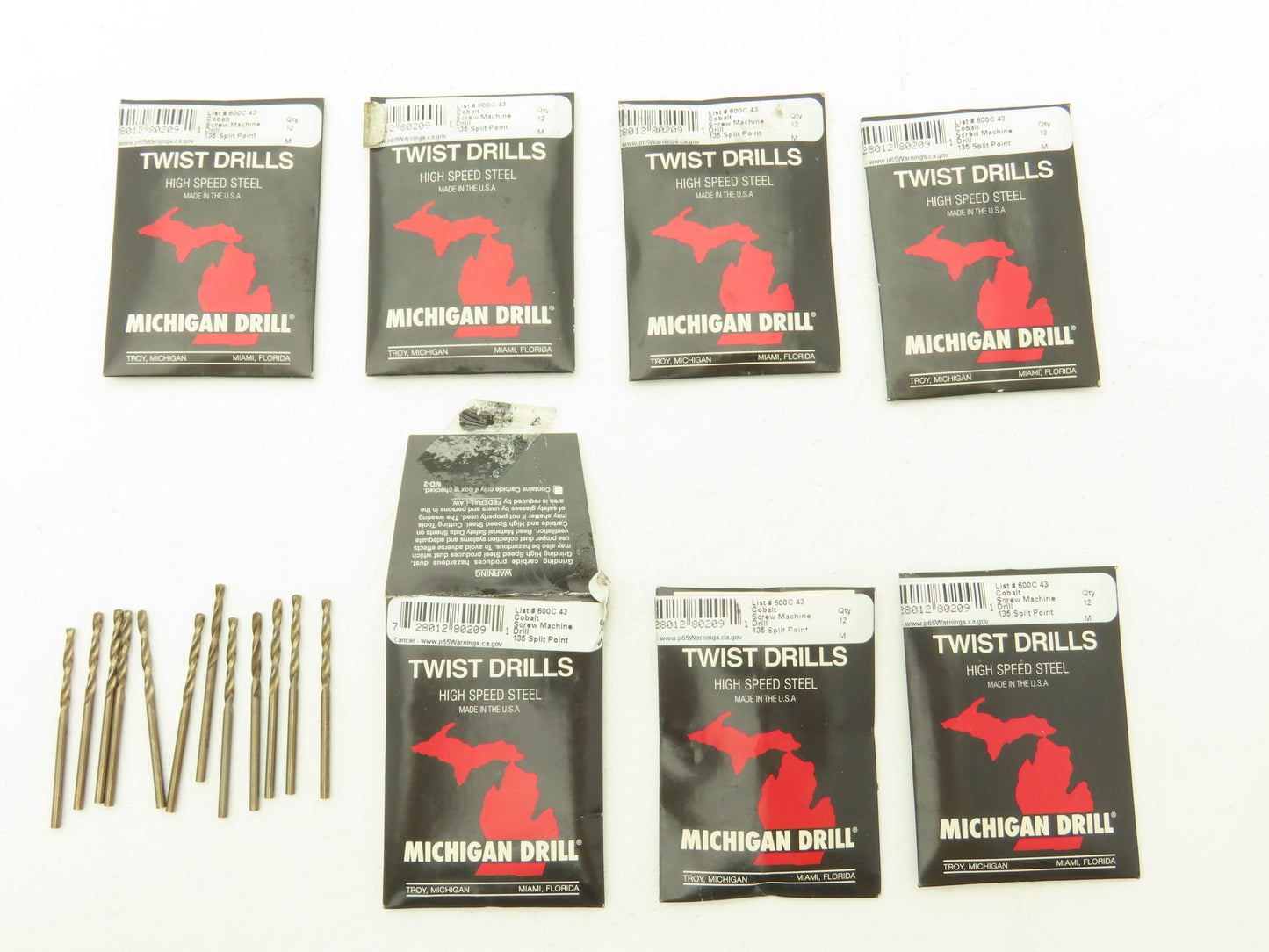Michigan Drill 600C #43 Twist Drill Bit Screw Machine 135°SP Cobalt  Lot of 84