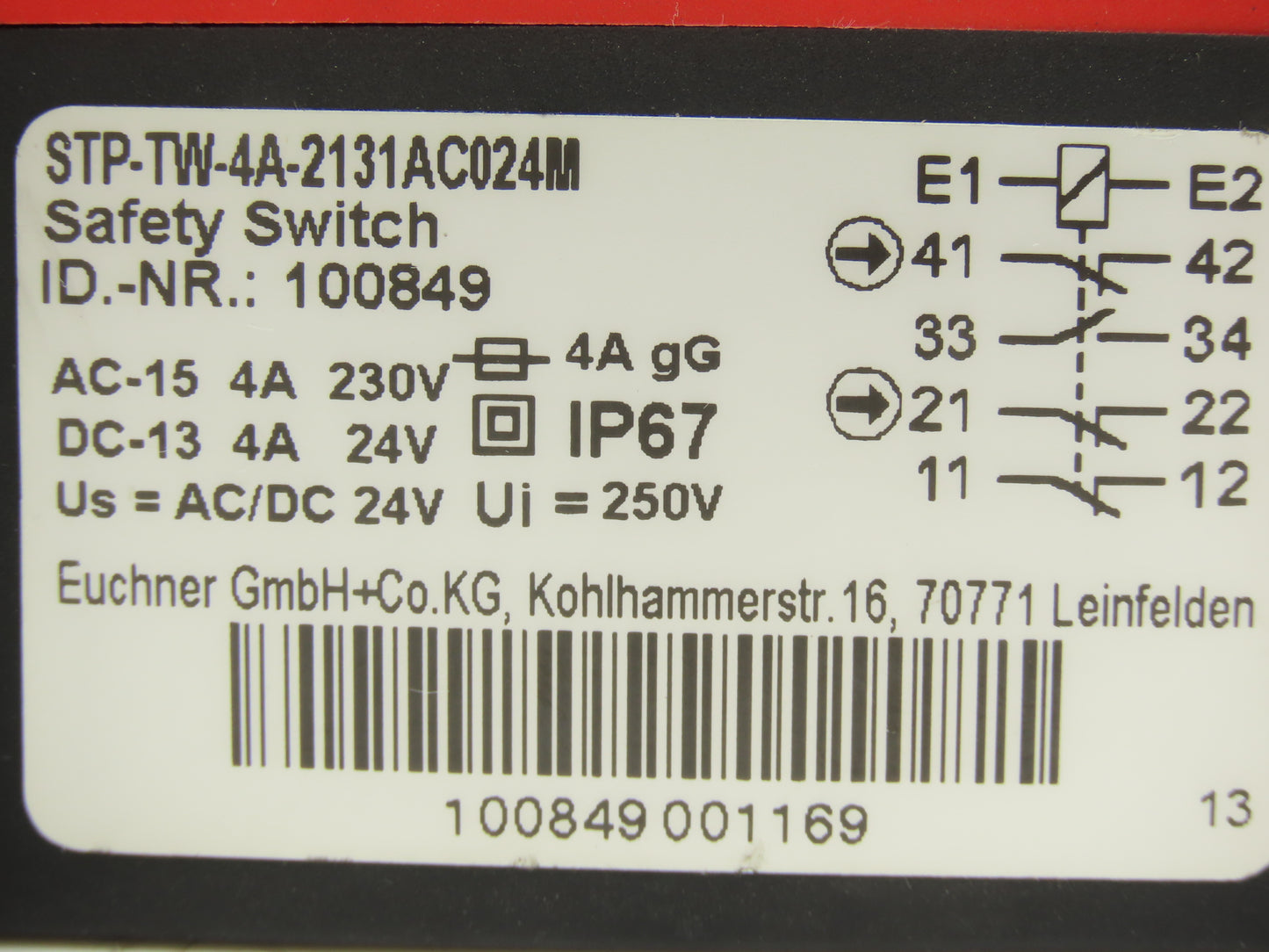 Euchner STP-TW-4A-2131AC024M Safety Guard Switch TWIN 230VAC 24V AC/DC  IP67