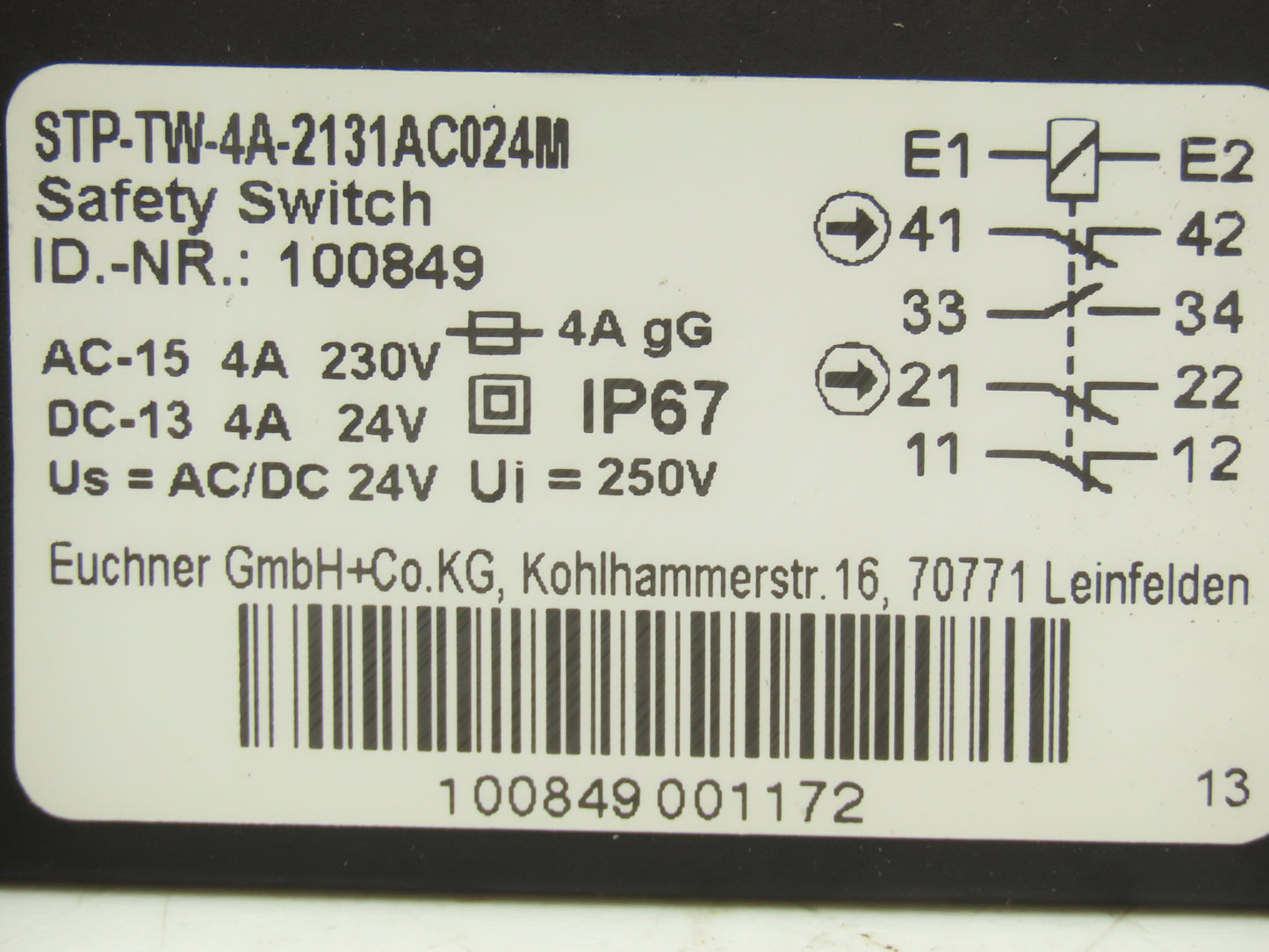 Euchner STP-TW-4A-2131AC024M Safety Guard Switch TWIN 230VAC 24V AC/DC  IP67