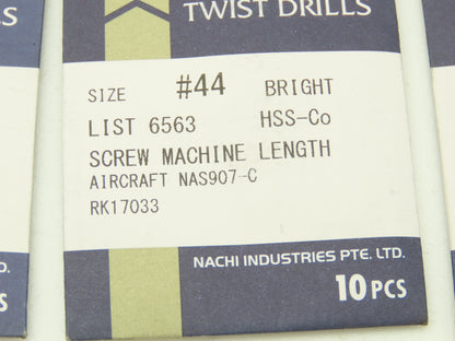 Nachi NAS907-C #44 HSS Twist Drill Bit Screw Machine Aircraft Bright  Lot of 60