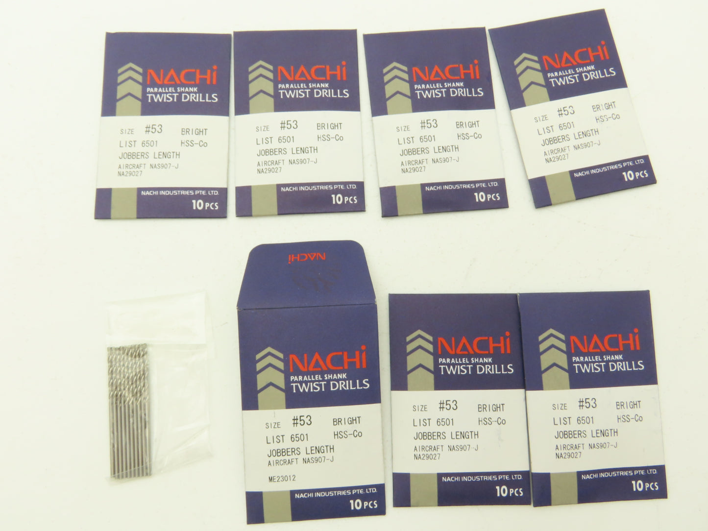 Nachi NAS907-J #53 HSS Jobber Twist Drill Bit 1/16" Aircraft Bright  Lot of 70