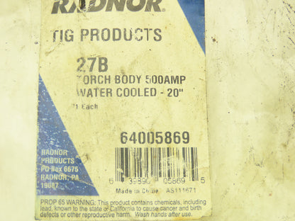 Radnor 27B TIG Welding Torch Body 500A Water Cooled 64005869