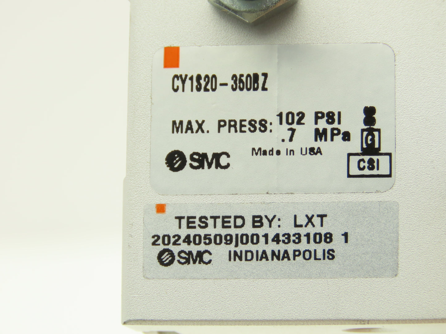 SMC CY1S20-350BZ Pneumatic Rodless Slide Cylinder 20mm Bore 350mm Stroke 102psi
