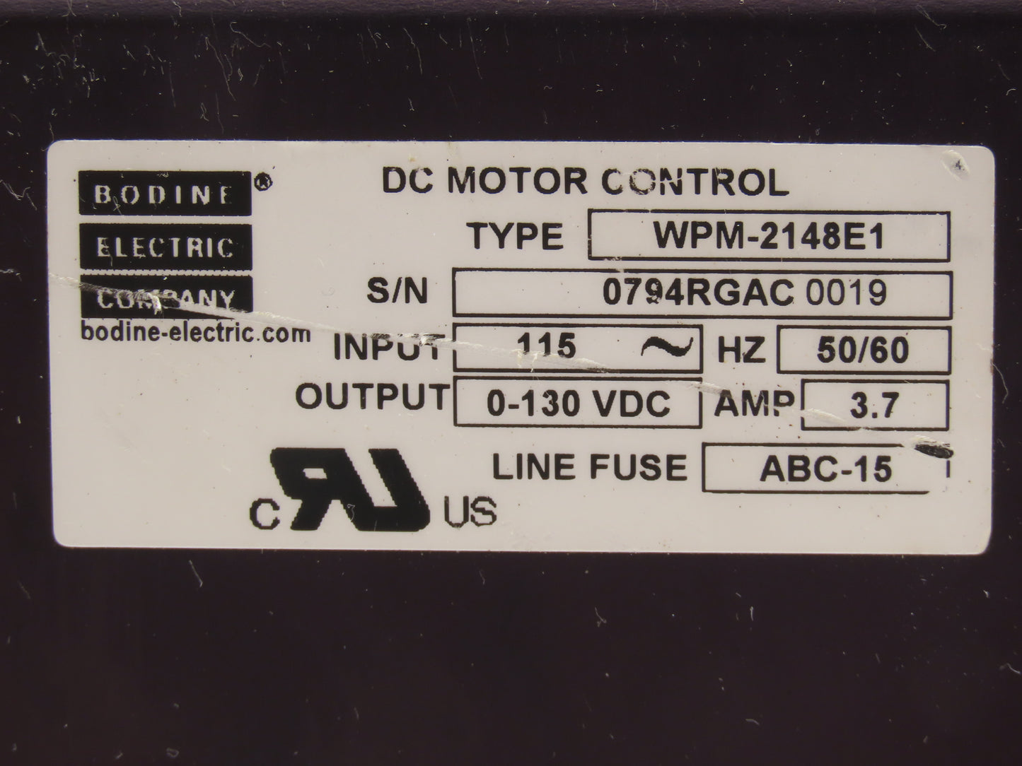 Bodine Electric WPM-2148E1 Speed Control 115V Input 0-130VDC Output 3.7A