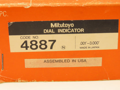 Mitutoyo No 4887 Dial Indicator Caliper Gauge .001"-3.000"   -Needs Repaired-