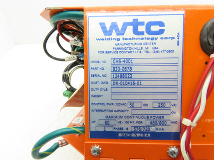 WTC CHS-4001 830-0678 Resistance Welding Control Panel Spot Welder Technitron