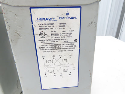 HS1F1B Hevi-Duty Industrial Transformer 1KVA HV 240/480 LV 120/240 1PH Lot of 2