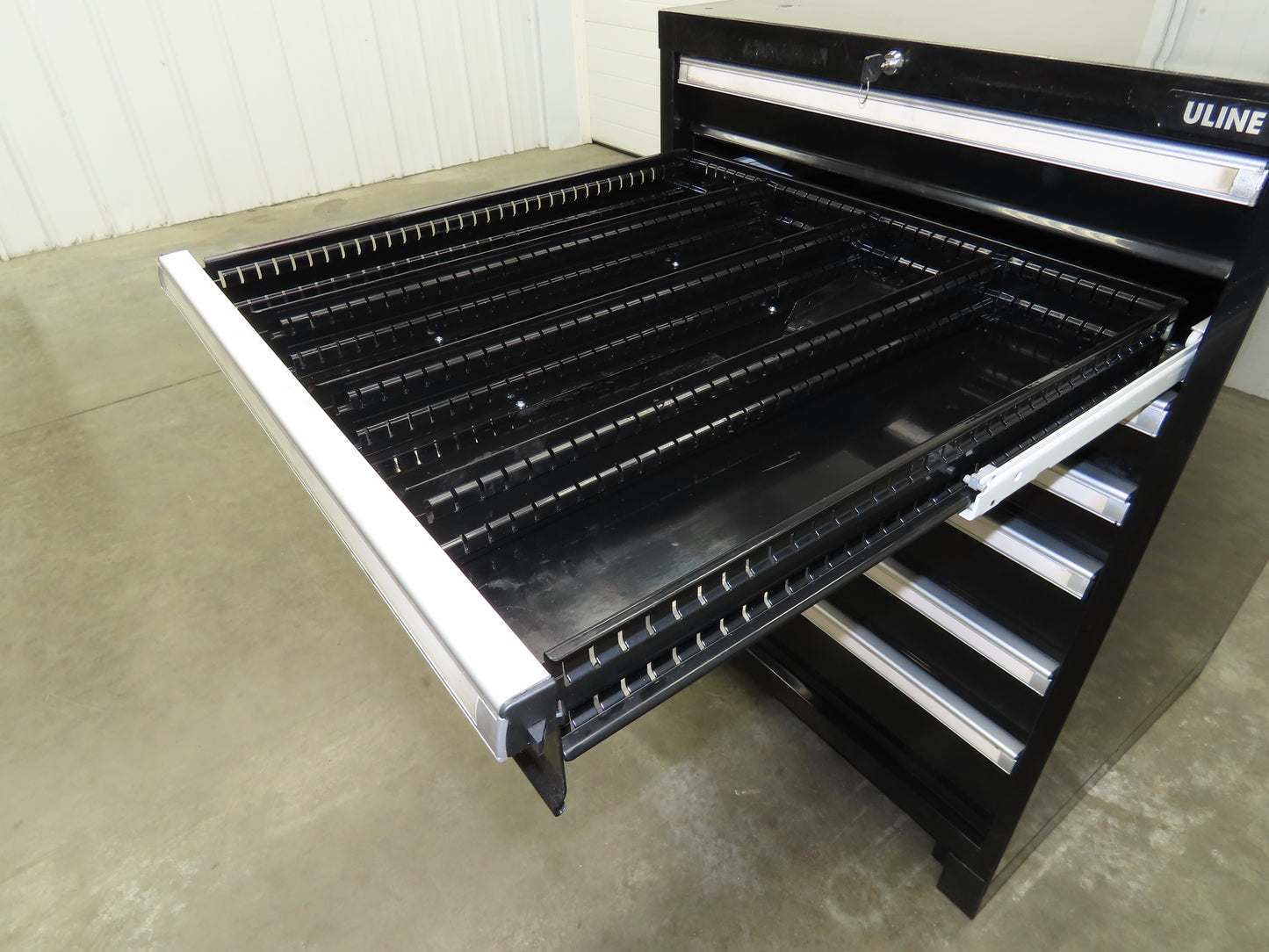 Uline Modular Steel 7 Drawer Tool Cabinet 29x29x44" Black Dividers