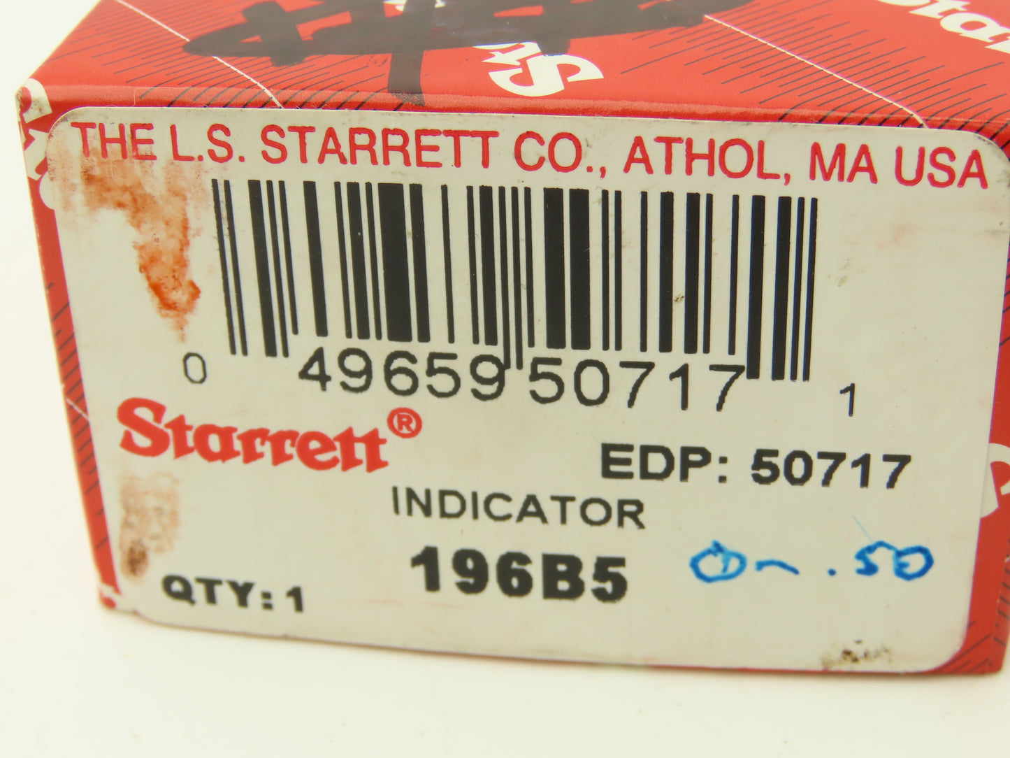 Starrett 196B5 Universal Back Plunger Dial Gage Indicator 0-50-0 .001"/0.02mm