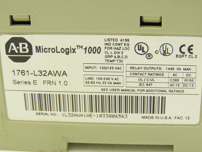 Allen Bradley 1761-L32AWA MicroLogix 1000 PLC Controller 100-240VAC Series E
