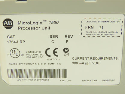 Allen Bradley 1764-LRP MicroLogix 1500 Processor Unit Ser C Rev F FRN 11