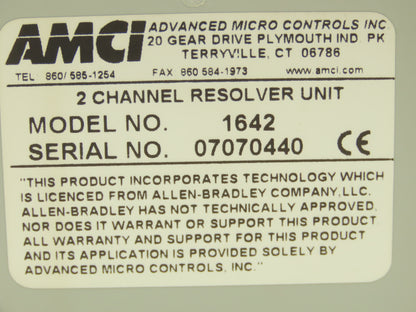 AMCI 1642 CompactLogix 2 Channel PLC Resolver Interface Module