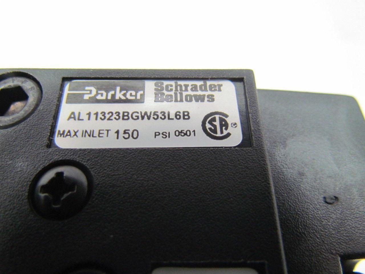 Parker Schrader Bellows AL11323BGW53L6B Pneumatic Valve Regulator 120V Solenoid