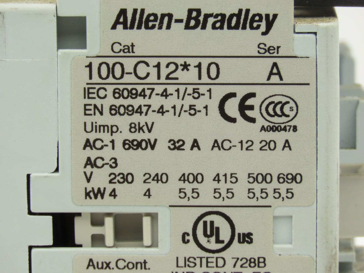 Allen Bradley 100-C12*10 Reversing Motor Starter Overload 120V Coil 104C12D22